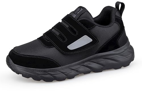 ZVJV Diabetiska skor för kvinnor, ortopediska herrskor, skor utan skosnören, breda växtskor för män, breda växtskor, bekväma herrskor, vinter herrsneakers, remskor för män, Svart, 40 EU