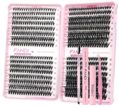 Einzelne Wimpern, Cluster-Wimpern-Set, 40D + 50D + 60D + 80D, individuelles Cluster-Set, 8–16 mm, Wimpern-Cluster-Set mit Wimpernbindung und Dichtungspinzette, Entferner, Bürste