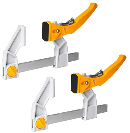 POWERTEC Lot de 2 colliers de serrage à barre de 10,2 cm – Serre-joint à action rapide avec capacité de 200 kg, pinces de travail du bois à dégagement rapide avec mâchoires en aluminium et fonction