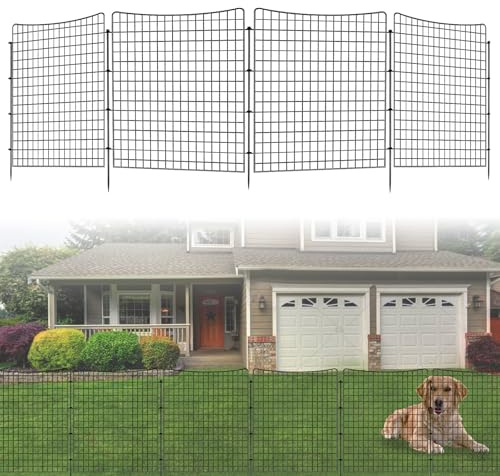 10 Panels Garden Fencing Animal Barrier, 36in(H) X 25ft(L) Dog Fence Outdoor for Yard Rustproof No Dig Decorative Tall Rabbit Fences Metal Wire Panel Border Patio Ground Stakes