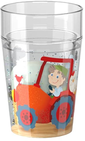 HABA Gobelet pailleté Ferme 2 – gobelet enfant avec effet pailleté scintillant, parfait pour eau, jus & thé, pratique pour petites mains – 2012447008