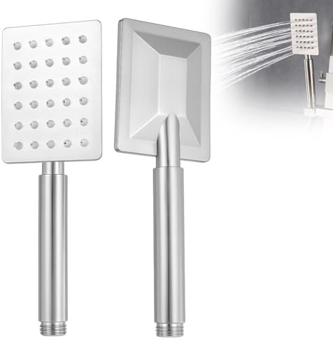 Square High Pressure Shower Heads 304 Stainless Steel Handheld Showerhead with Large Nozzle Universal Simple Silver Replacement Shower Head High Flow Even with Low Water Pressure