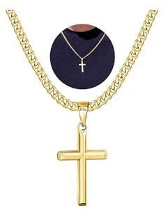 Esrael Gold Cross Necklace for Men Cross Chain Neckalce Mens Gold Chain Necklaces 5mm Cuabn Link Chains with Cross Pendant for Men Jewelry Gifts for Him 18inch