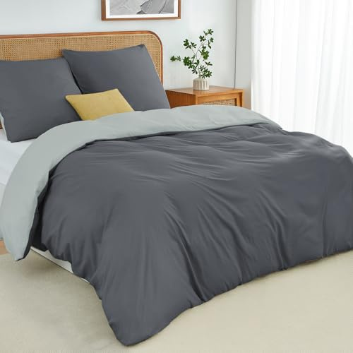 Duvetnova Ropa de Cama 200x200 3 Piezas Gris/Gris Claro Juego de sábanas Microfibra ÖKO-Tex Ropa de Cama Reversible 200 x 200, Suave y sin Planchar 1 Funda nórdica 200x200 + 2 Fundas de ALM