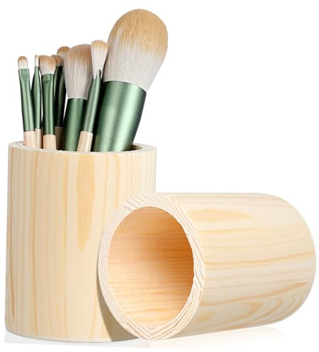 KOCKSHION 2Er Set Stiftehalter Holz Rund Holzbehälter Für Stifte Bleistifthalter Aus Holz Einzelfach Aufbewahrungshalter Diy Bemalbar Für Büro Home Office Kosmetik Schere 3.94 X 3.15 X 3.15 in