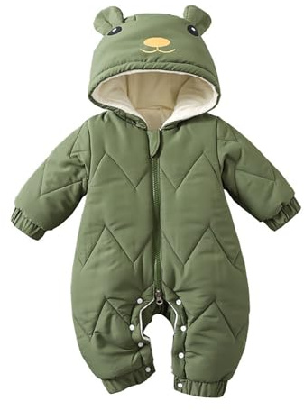 Genérico Traje de Oso para Bebé Recién Nacido, Abrigo de Invierno con Capucha, Mono Térmico para Niños 92, Verde militar., 12-18 meses