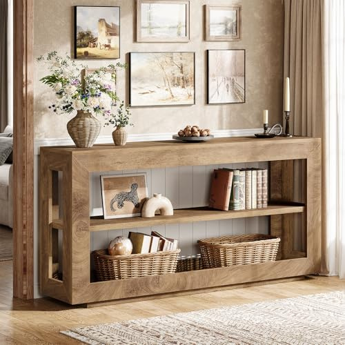 Tribesigns 160 cm Konsolentisch, Landhaus-Holztisch für den Eingangsbereich mit 3 Ablageflächen für Flur und Wohnzimmer, braun