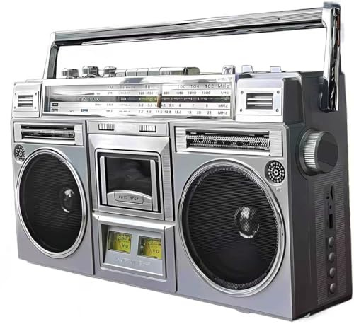 Boombox cassette rétro avec radio AM/FM et lecteur de bande, Bluetooth, entrée USB/SD, convertit les cassettes en USB/SD, design vintage