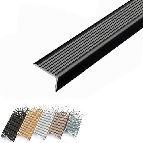 50cm 90cm 120cm Treppenprofil Aluminium Rutschfester Metall Winkelprofil, L-Form Treppenkantenprofil 5cm，Anti-Rutsch Treppenkante für Innenanwendungen(Schwarz,W5cm)