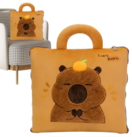 Cobija de viaje compacta, 2 en 1 Capybara almohada de avión para viajes, colchoneta de dormir, cojín de espalda compacto para niños y adultos, oficina, guardería, dormitorio, camping, coche