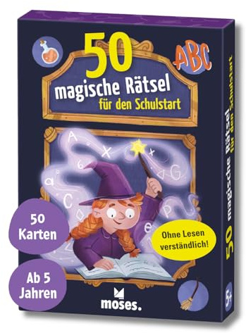 Moses. 50 magische Rätsel für den Schulstart, Kartenset mit lustigen Spielen und Aufgaben, ohne Lesen verständlich, Kindergeburtstag, Schulstart und Urlaub, für Vorschulkinder ab 5 Jahren