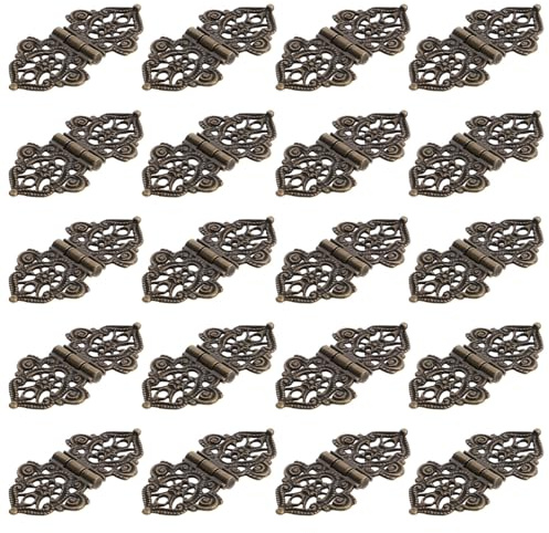 DOITOOL 20 Pièces Charnières en Bronze Ancien Gravées pour Meubles et Boîtes en Bois Charnières Décoratives en Alliage de Zinc Patine Vert Antique Vintage pour Portes et Placards