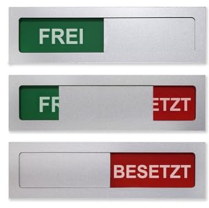 Frei/Besetzt-Schild Mini - Dezente & elegante 10 x 2,7 x 0,5 cm - Schiebeschild aus Acryl - Silberner Rahmen & Schieber - Starke 3M Klebefläche rückseitig - SynMe Germany