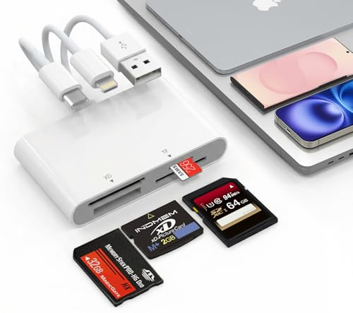 Memory Stick Pro Duo Adapter - 4-in-1 SD/TF/MS/XD Card Reader for iPhone 17/16/15/14/iPad/PC/Android/MAC, USB-C/USB/Lightning XD Card Adapter, Sony Cybershot Card Reader Plug & Play, No Driver Needed