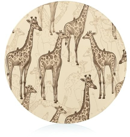 Hand Drawn Giraffes Cutting Board Personalized Round Butcher Block with Non-Slip Feet Scratch Resistant Chopping Block Sturdy Tempered Glass Chopping Board for Kitchen Camping