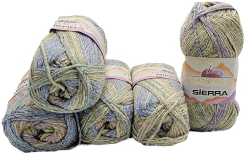 İlkadım Export Sierra Strickwolle 5x100g (500g) – Farbverlauf Häkelgarn & Strickgarn – 50% Baumwolle 50% Anti-Pilling Acryl – Super Bulky Stärke 6 (Beige Blau Gelb Mix 05)