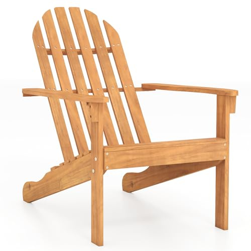 COSTWAY Adirondack-Sedia Giardino in Legno, Schienale(Naturale, 66x93x86cm) | Poltrona Esterno, Sedia a Sdraio Prendisole per Spiaggia Cortile Balcone, Portata 180 kg
