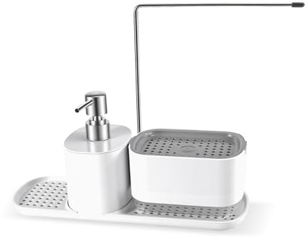 famuka 3 in 1 Soap Dispenser Dishwashing Liquid Dispenser Set | Sink Counter Organizer with Sponge Holder for Kitchen,Bathroom