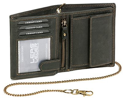 LEAS MCL Bikerkombibörse im Hochformat mit Kette Vintage-Stil in Echt-Leder, schwarz - LEAS Chain-Series