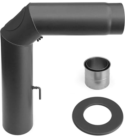 raik Rauchrohr/Ofenrohr-Set 130 mm Durchmesser inkl. Rohrbogen 90° 3-teilig Wandrosette Doppelwandfutter Zugregulierung Reinigungsöffnung Gussgrau SH016-130-gg