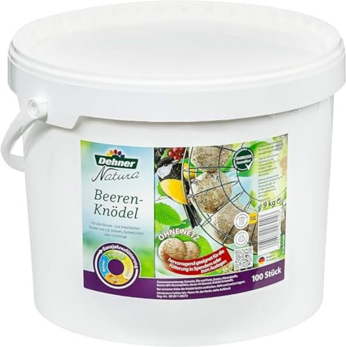 Dehner Natura Premium Meisenknödel ohne Netz, Beerenknödel, ganzjähriges Wildvogelfutter proteinreich / energiereich, im Eimer, 100 Stück je 90 g (9 kg)