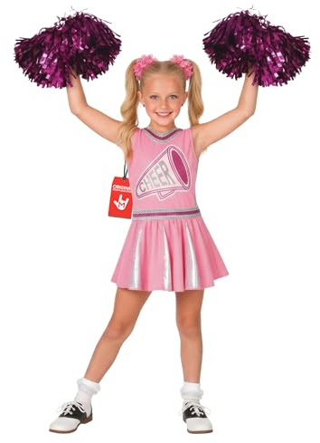 Morph Cheerleader Kostüm Mädchen, Halloween Kostüm Kinder | Rosafarbenes Kleid & Pompons, Sportliches Design, Zum Überziehen, Perfekt für Halloween, Ideal für Rollenspiele