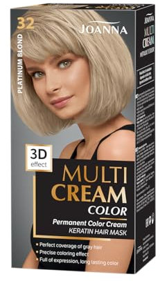 Joanna Multi Cream Color Haarfarbe für Frauen - Sorgt für Lang Anhaltende Farbe - 3D-Tiefeneffekt - Deckt Graue Haare ab - Ansatzfarbe - Farbe Platinblond 32 - Komplettset