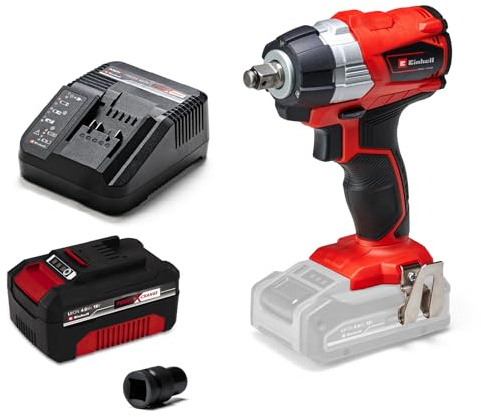 Einhell Power X-Change 215Nm Cordless Impact Wrench With Battery And Charger - 18V, Long-Lasting Brushless Motor, Impact Wrench 1/2 Inch Bit Adaptor, LED Light - TE-CW 18 Li Impact Gun Kit
