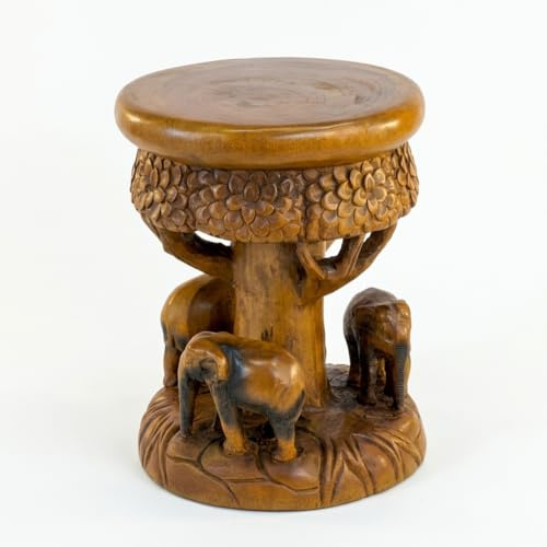 Kinaree Beistelltisch TATAI aus Suar Holz – Handgeschnitzter Elefanten Tisch aus einem Holzblock dunkel gebeizt – Massivholz Beistelltisch 43 x 35 cm – Thailand Unikat