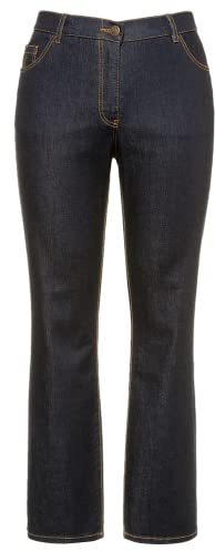 Ulla Popken Femme Grandes tailles Jean Mandy, coupe droite 5 poches, ceinture confort, stretch bleu foncé 60 724598 93-58