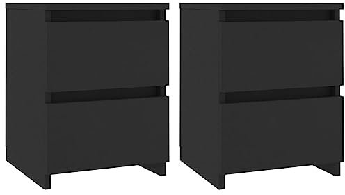 vidaXL Nachttische 2er-Set 30x30x40 cm, Schwarz, Holzwerkstoff, Je 2 leichtgängige Schubladen, Bettschubladenschrank, Telefonständer, Kleine Schlafzimmer-Beistelltische