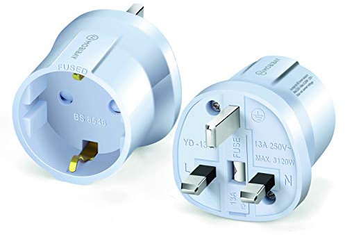 MOBIBAY European to UK Plug Adaptor- 1 Pack Adapter EU to UK,EURO 2 Pin to 3 Pin for Europe Schuko Travel Converter from France, Italy, Spain, Germany to British Adapter- White