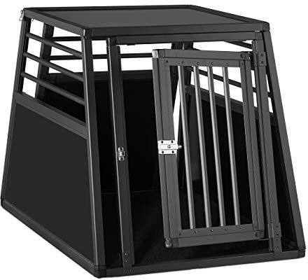 Relaxdays Hundebox Auto, Hundetransportbox für Kofferraum, abgeschrägt, Alu Hundekäfig, HBT 68 x 65,5 x 92,5 cm, schwarz