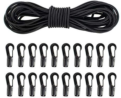 PARACORD PLANET 1/4 Elastic Bungee Shock Cord and Hooks - Stretch String Rope with Bungee Shock Cord Hooks - Kayaks, Camping, Boats, Exercise, Fitness, and Outdoor Use (10 Feet, 4 Hooks)