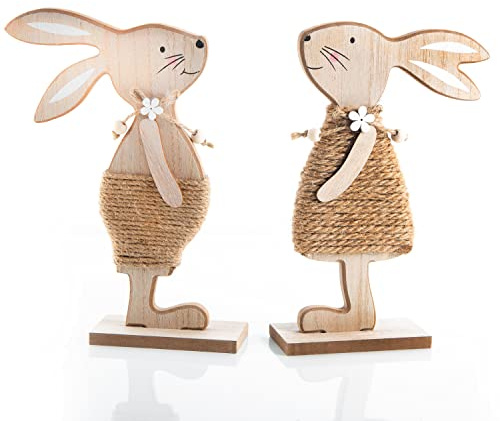Logbuch-Verlag Conejos de Pascua de madera, 28 cm, parejas de conejos, color blanco y negro, natural, 2 figuras para colocar de pie