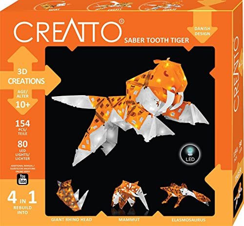 Kosmos 3676 CREATTO Sabre Tooth Tiger 3D Light Figures Design 3D Puzzle Set for Sabre Tooth Tiger Lizard Rhino Head Mammoth Creative Room Decoration 154 Pieces 80-Piece LED Fairy Lights