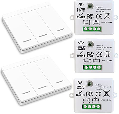 DieseRC Interrupteur d'éclairage sans fil, interrupteur de sécurité de l'émetteur RF et contrôleur de récepteur 10A, installation facile pour lampe jusqu'à 1500W