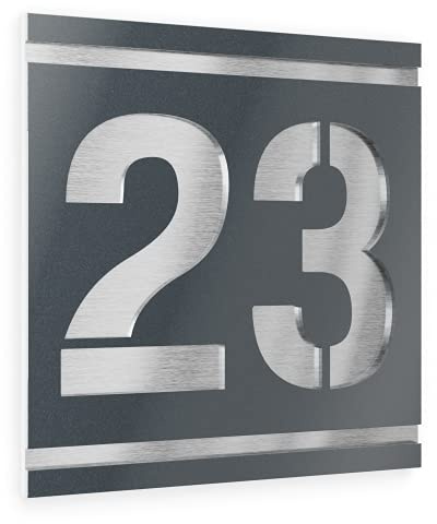Graviers Design targhetta numero civico da esterno – 120x120 mm, finitura antracite metallizzato, acciaio inox V2A (AISI 304), personalizzabile