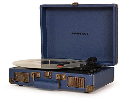 Crosley Cruiser Plus Portable Turntable - Bluetooth Record Player, 3-Speed Suitcase Vinyl Player, Home Turntables for Vinyl Records, Built in Stereo Speakers & Bluetooth Receiver, AUX Input, Navy