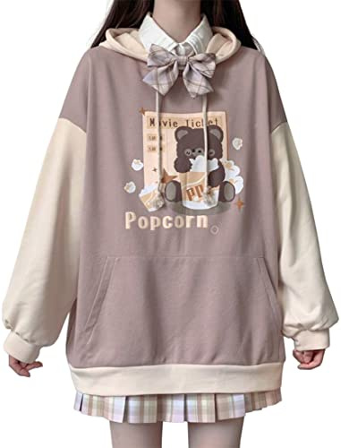 YINGKE Femme Anime Manga Sweat à Capuche Fille Japonais Kawaii Vetement E-Girl Y2K Gothique Sweatshirt Harajuku Pull (M, Brun)