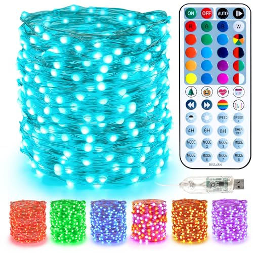 BrizLabs Fairy String Lights, 33ft 100 LED Red White Blue Fairy Lights with Remote Timer, USB July 4th Starry Light Music Sync RGB Color Changing Twinkle Light for Xmas Halloween Easter Party Wedding