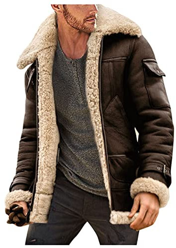 CCOOfhhc Herren Winterjacke Teddy Fleece Jacke Freizeitjacke für Männer Teddyfleece Bikerjacke Schwarze Übergangsjacke mit Faux-Pelzkragen Sweatjacke Slim Fit Warm Winter Jacken Parkas
