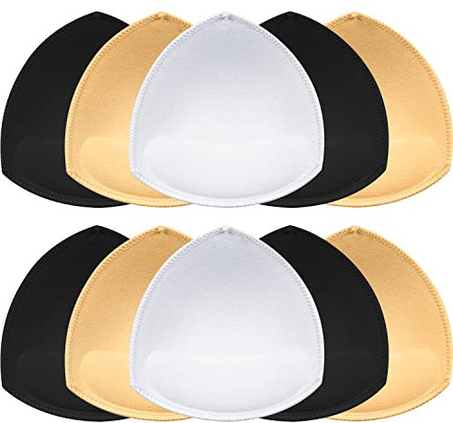 SKENGWEL 5 Pairs Women's Triangle Bra Pads Insert, Bra Pads Inserts push up Swimsuit Inserts, For Bikini Top Swimsuit (2 Pair Beige 2 Pair Black 1 Pair White) (5 pairs A/B 3 Color)