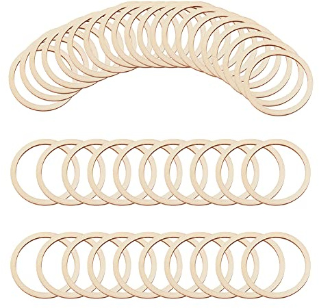 nbeads 100 Pcs 6cm Pièces de Bois Non Finies en Forme D'Anneaux, Ornements de Cercle Blanc Antique Anneaux en Bois Tranches de Bois Blanc pour Peinture Décor Maison Noël, 5cm Diamètre Intérieur