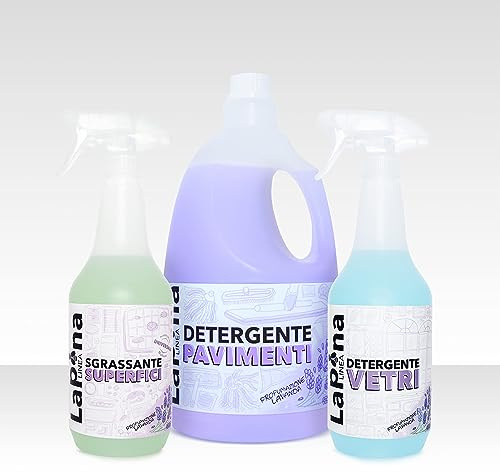 LaPina Kit pulizia casa, per una casa splendente (LAVANDA, VETRI 750 ML + SGRASSATORE 750ML + PAVIMENTI 2L)