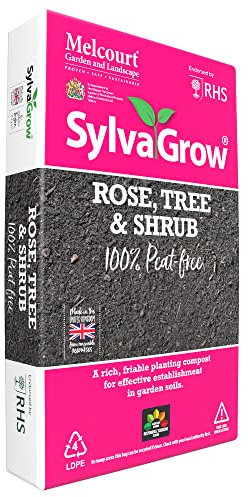RHS Endorsed Melcourt Sylvagrow Rose, Tree and Shrub Peat Free Planting Compost 40lt Bag - 100% Peat-Free And Containing Balanced Slow-Release Nutrients