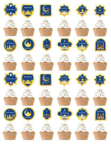 24PCS Ramadan Kareem Cake Toppers Muslim Ramadan Cupcake Topper for Eid Party Cake Decorations Ramadan Party Supplies