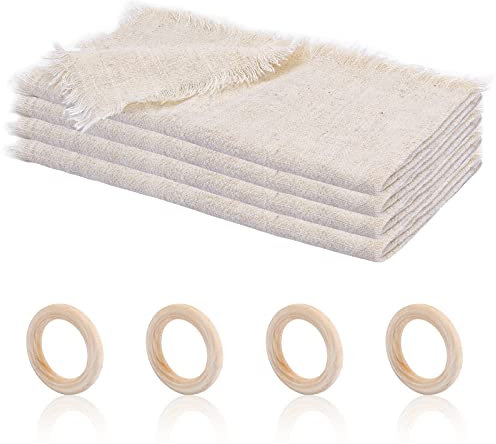 Ticeed 4 Stück Natürliche Leinen Tischservietten Set 45x45cm Rustikale Tuch mit 4Pcs Serviettenring Wiederverwendbar für Hochzeitsfeier und Party-Dekoration Geburtstage Tischdekoration