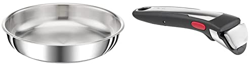 Tefal Ingenio Preference Poêle 28 cm, Empilable, Acier inoxydable, Induction, Polyvalence, Gain de place L9720602 & Tefal Ingenio Poignée amovible Premium noire, Bakelite, 4.5 x 0.03 x 17.5 cm