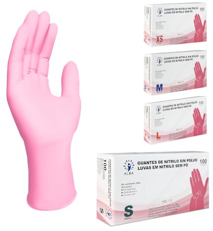 MUNTRADE Guantes Desechables de Nitrilo 100 unidades Talla S | Sin Polvo, Sin Látex, Uso Médico y Profesional | Guantes Nitrilo Desechable Color Rosa